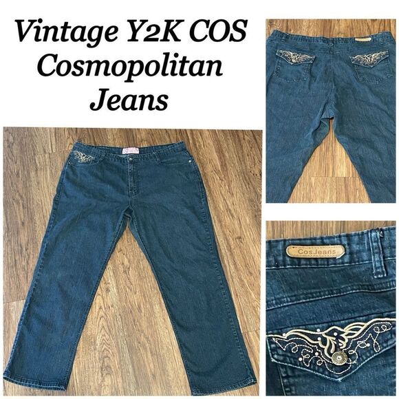 Cosmopolitan Denim - Vintage Y2K COS Cosmopolitan Jeans Stretchy Jeans Blue With Gold Embroidery 20W